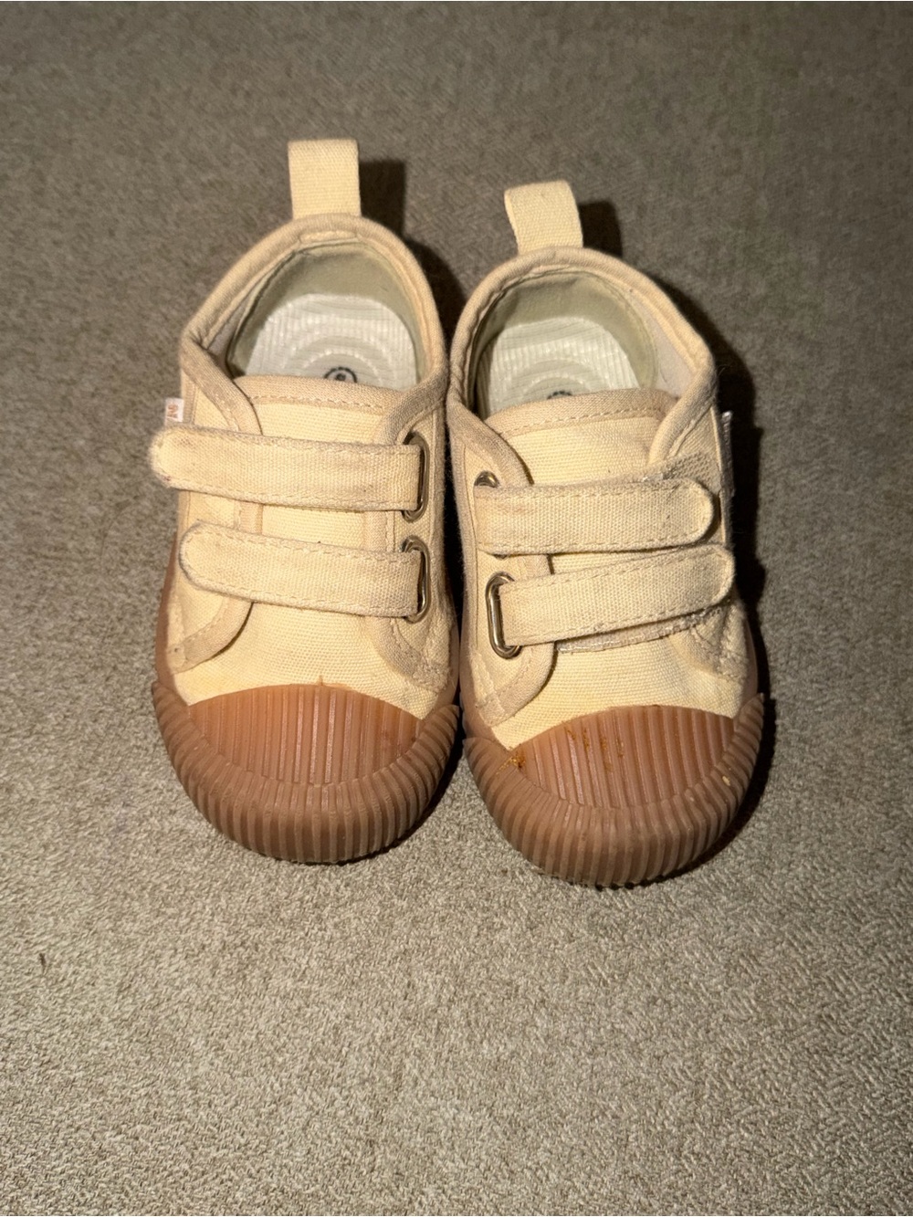 6C Kids Canvas Strap Shoes in Cream with Gum Toe
